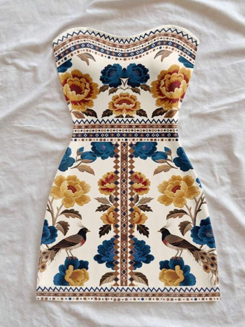 Boho-Chic Floral Print Strapless Dress NEW 🏷️